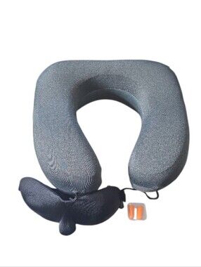 MLVOC Memory Foam Travel Pillow Set Black Neck Pillow Eye Mask Earplugs New